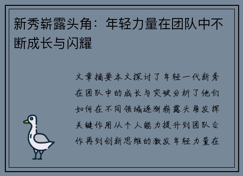 新秀崭露头角：年轻力量在团队中不断成长与闪耀
