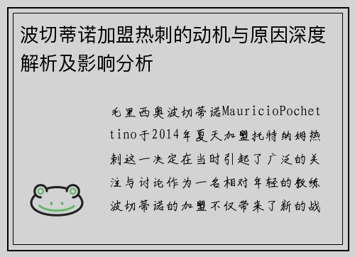 波切蒂诺加盟热刺的动机与原因深度解析及影响分析 波切蒂诺加盟热刺的动机与原因深度解析及影响分析